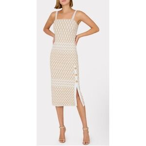 MILLY Gradient Zig Zag Midi Dress! NWT Size Large Retail $495. Gold, Off White